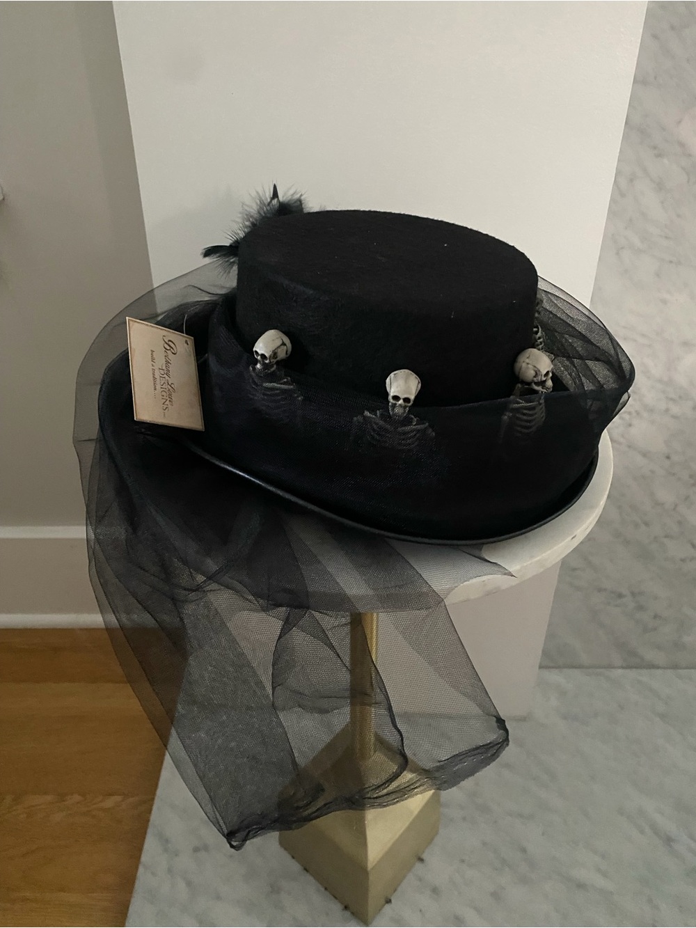 Bethany Lowe Black Skull Trim Veiled Top Hat